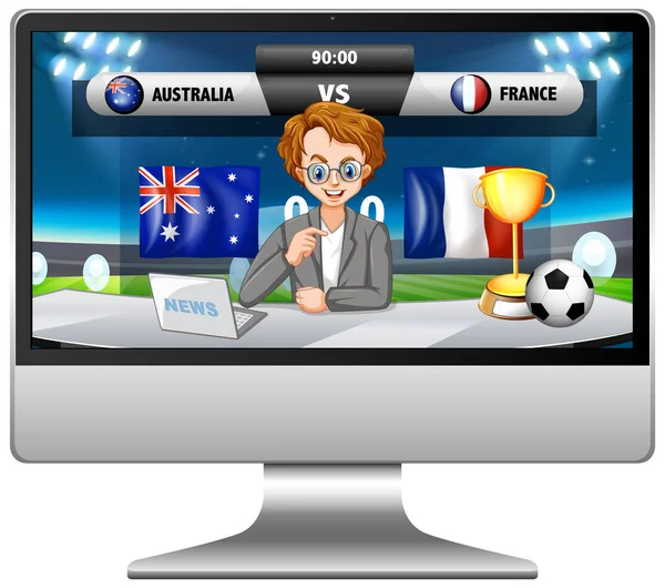 Football Mérkőzés Hírek Számítógép Képernyőjén Elszigetelt Illusztráció — Stock Vector