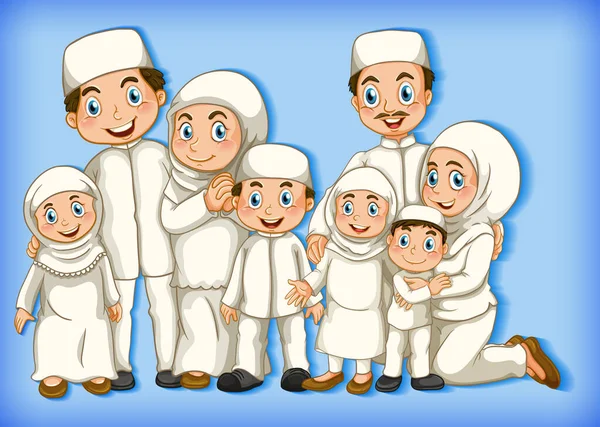 Membro Della Famiglia Musulmana Sul Personaggio Dei Cartoni Animati Colore — Vettoriale Stock