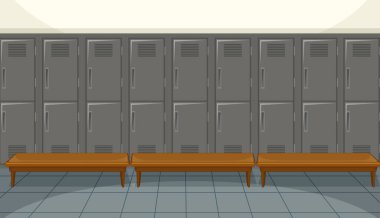 Sport changing room with locker background illustration clipart