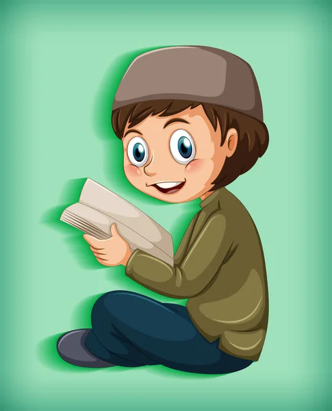 Niño Musulmán Leyendo Libros Ilustración — Vector de stock