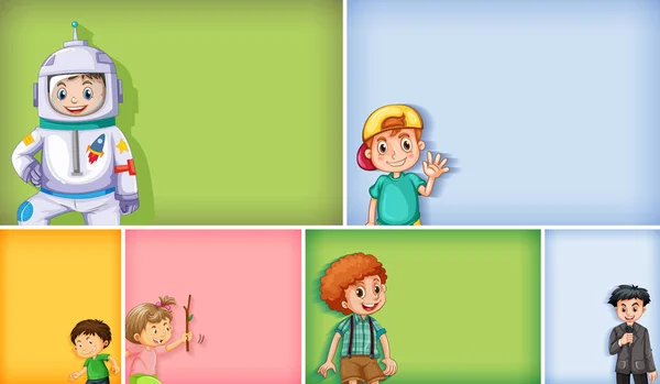 Set Karakter Anak Yang Berbeda Pada Ilustrasi Latar Belakang Warna - Stok Vektor