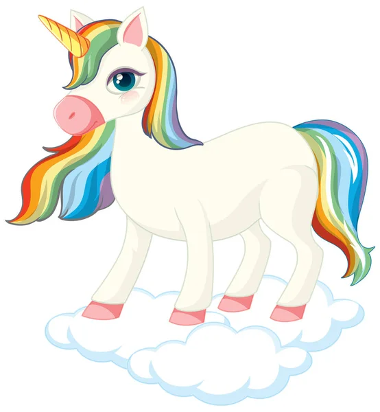Carino Unicorno Piedi Nuvola Illustrazione — Vettoriale Stock