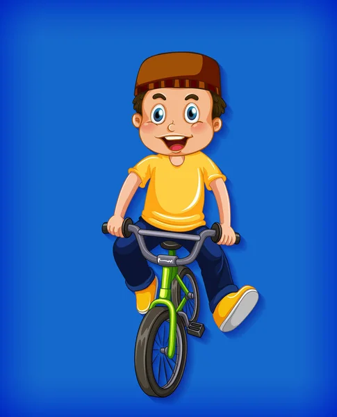 Muchacho Musulmán Feliz Montar Bicicleta Ilustración — Vector de stock