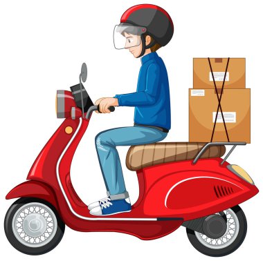 Beyaz arkaplan çiziminde scooter süren adam