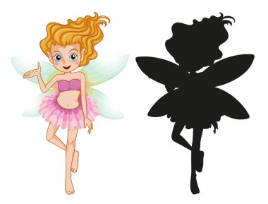 Beyaz arkaplan çiziminde peri karakterleri ve silueti