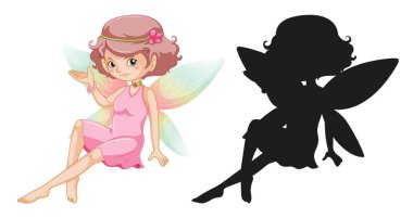 Beyaz arkaplan çiziminde peri karakterleri ve silueti