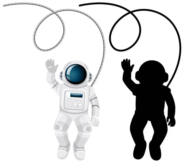Set Astronaut Characters Its Silhouette White Background Illustration — Stock Vector