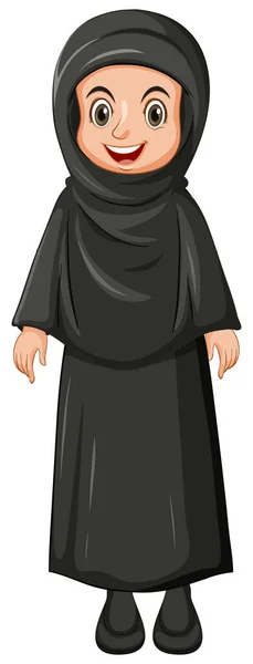 Chica Árabe Musulmana Ropa Tradicional Color Negro Aislada Sobre Fondo — Vector de stock