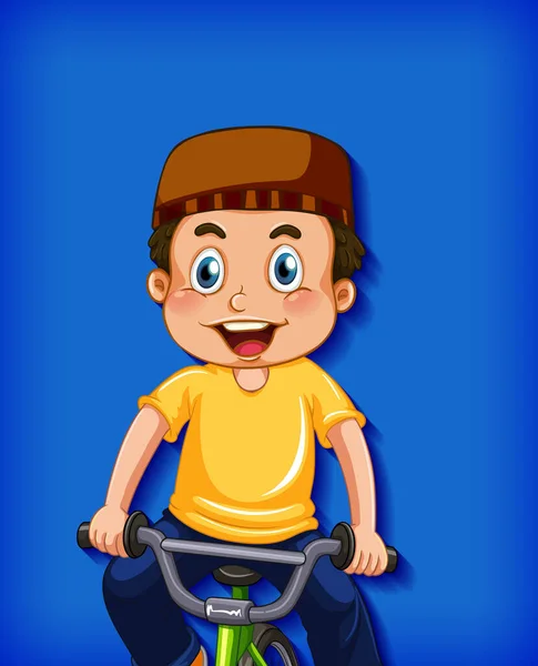 Happy Muslim Boy Riding Bicycle Illustration — Stock Vector