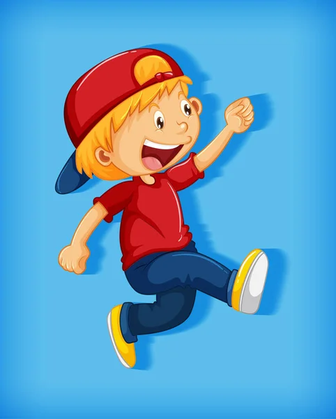 Lindo Chico Usando Gorra Roja Con Estrangulamiento Posición Caminar Personaje — Vector de stock