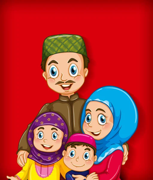Muzułmański Członek Rodziny Postać Kreskówki Kolor Gradientowy Tło Ilustracja — Wektor stockowy