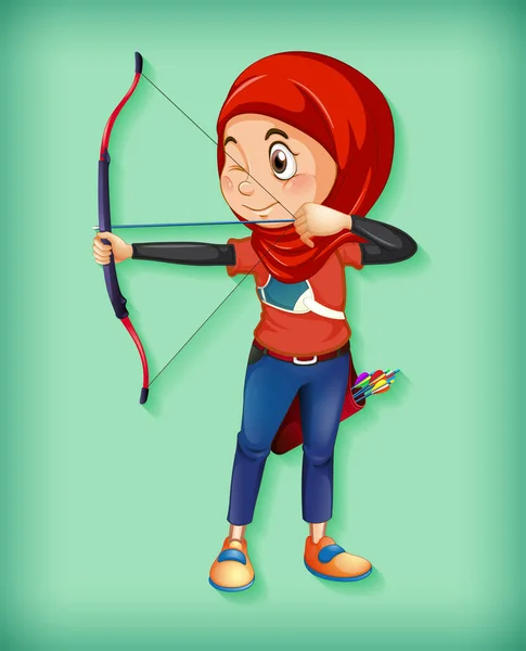 Female Muslim Archer Character Illustration — Stock Vector