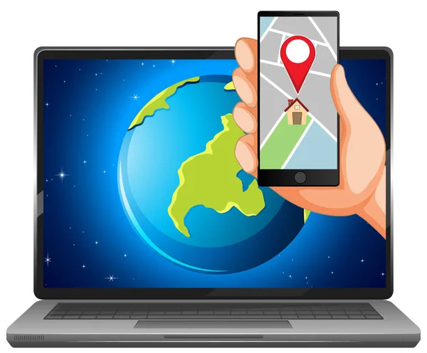 Mapa Lokalizacja Ilustracji Urządzeń Elektronicznych — Wektor stockowy