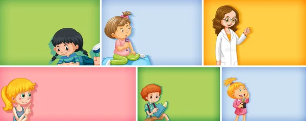 Conjunto Diferentes Personajes Infantiles Diferentes Ilustraciones Fondo Color — Vector de stock