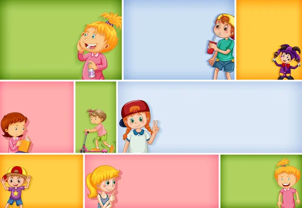 Conjunto Diferentes Personajes Infantiles Diferentes Ilustraciones Fondo Color — Vector de stock