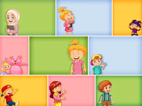 Conjunto Diferentes Personajes Infantiles Diferentes Ilustraciones Fondo Color — Archivo Imágenes Vectoriales