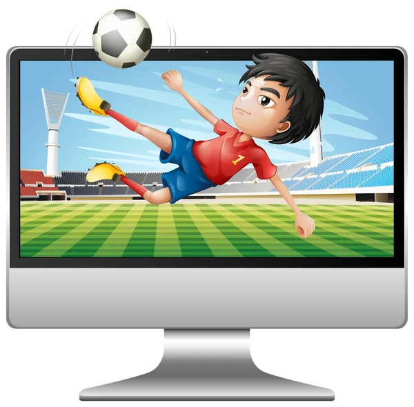 Fußball Auf Dem Computer Desktop Bildschirm — Stockvektor