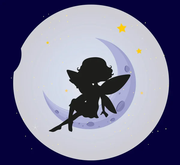 Fee Silhouette Auf Dem Mond Hintergrund Illustration — Stockvektor