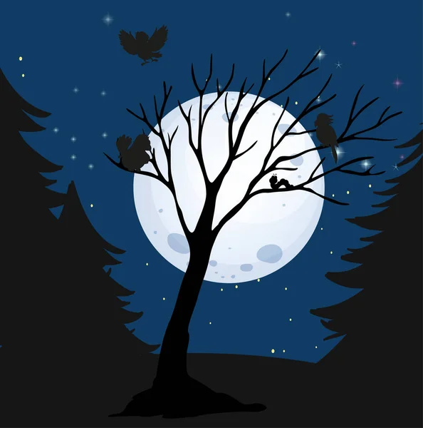 Escena Nocturna Sombra Luna Ilustración — Vector de stock