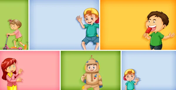 Conjunto Diferentes Personajes Infantiles Diferentes Ilustraciones Fondo Color — Archivo Imágenes Vectoriales