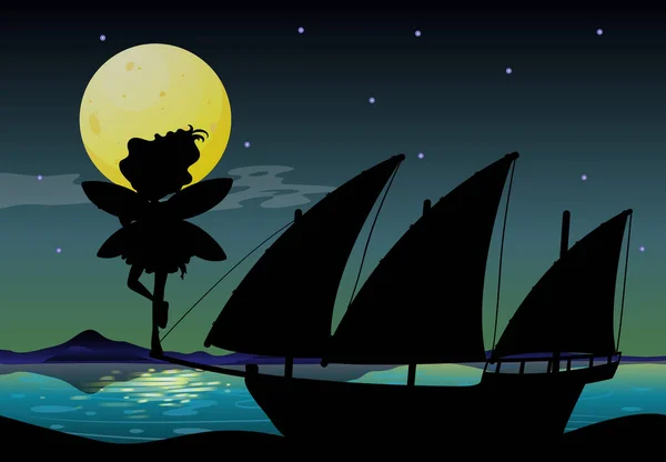 Fee Silhouette in der Natur Hintergrund Illustration — Stockillustration Fee Silhouette Der Natur Hintergrund Illustration — Stockvektor