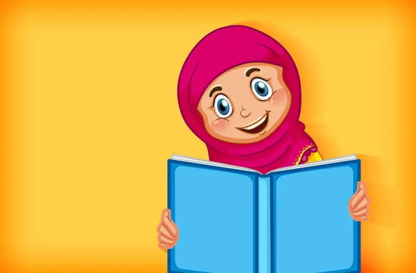 阅读书插图的穆斯林女孩 — 图库矢量图片