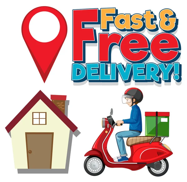 Fast Free Delivery Logo Bike Man Courier Illustration — Stock Vector