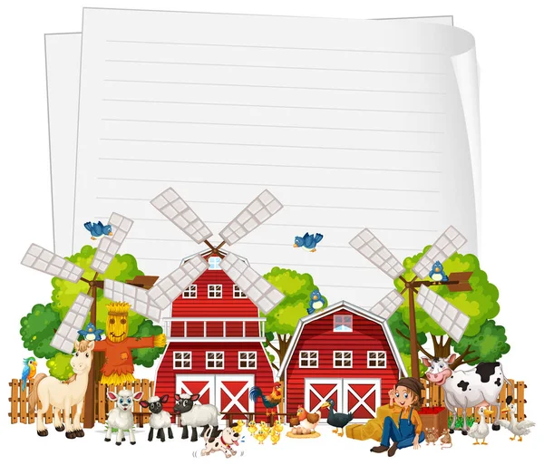 Crianças Felizes Ilustração Banner Fazenda — Vetor de Stock