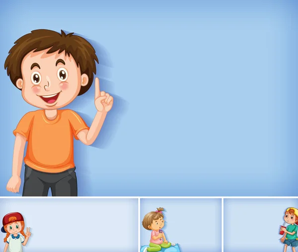 Conjunto Diferentes Personajes Infantiles Ilustración Fondo Color Azul — Vector de stock