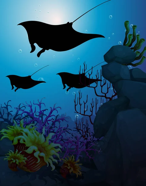 Stachelrochen Unterwasser Szene Illustration — Stockvektor