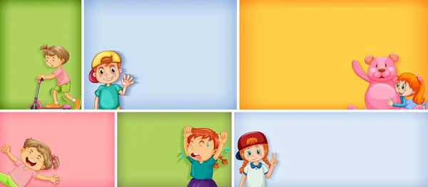 Set Diversi Personaggi Bambini Diverse Illustrazioni Sfondo Colori — Vettoriale Stock