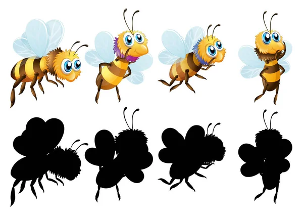 Set Van Insect Cartoon Karakter Zijn Silhouet Witte Achtergrond Illustratie — Stockvector