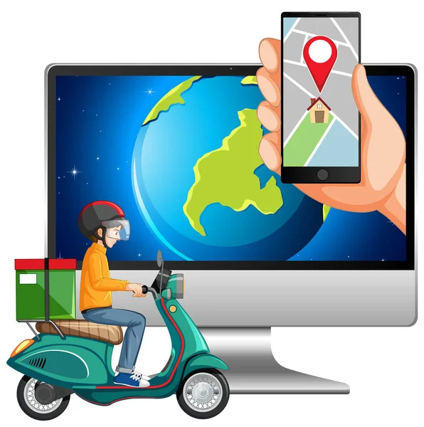 Mapa Localização Dispositivos Eletrônicos Ilustração — Vetor de Stock