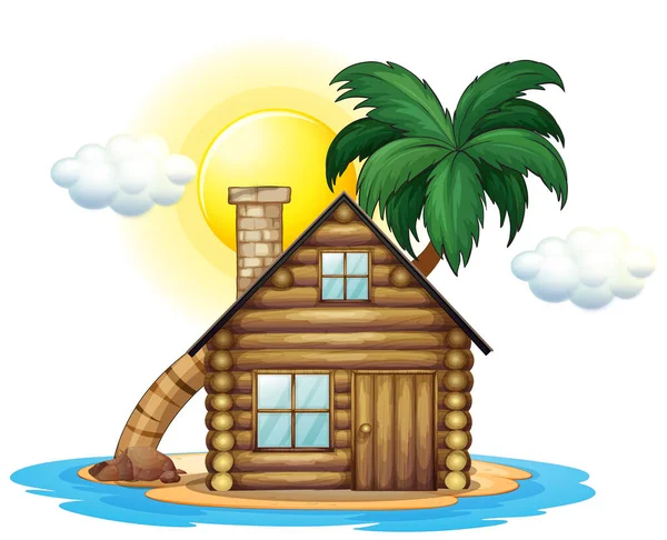 Cottage Legno Sull Isola Illustrazione — Vettoriale Stock