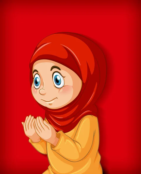 Müslüman Kız Dini Illüstrasyon Uyguluyor — Stok Vektör