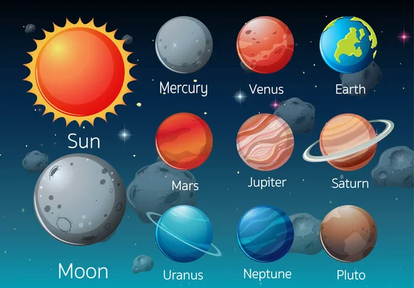 그림에 나타나 태양계 — 스톡 벡터