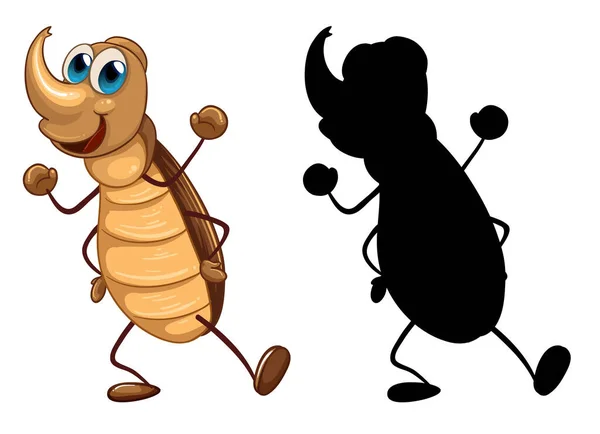 Set Von Insekten Cartoon Figur Und Ihre Silhouette Auf Weißem — Stockvektor