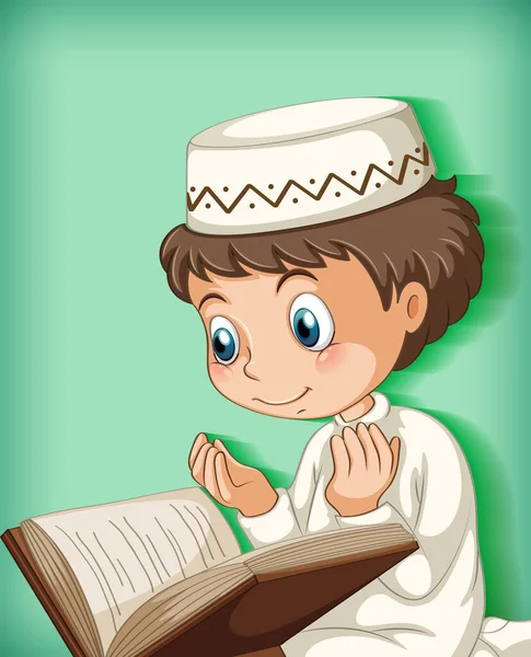 Muslimischer Junge Liest Aus Der Qran Illustration — Stockvektor