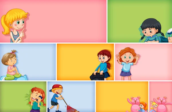 Conjunto Diferentes Personajes Infantiles Diferentes Ilustraciones Fondo Color — Archivo Imágenes Vectoriales