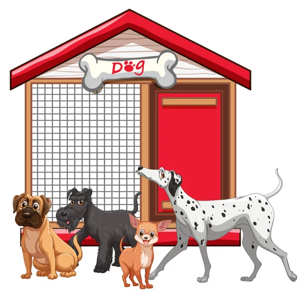 Gaiola Cão Com Grupo Cães Desenhos Animados Ilustração Isolada — Vetor de Stock