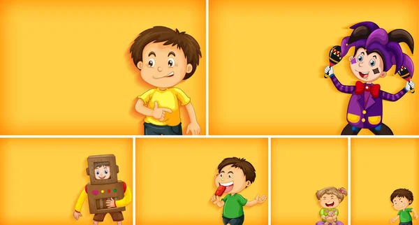 Set Von Verschiedenen Kinderfiguren Auf Gelbem Hintergrund Illustration — Stockvektor