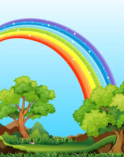 空の風景の中に虹と自然林の景色図 — ストックベクタ