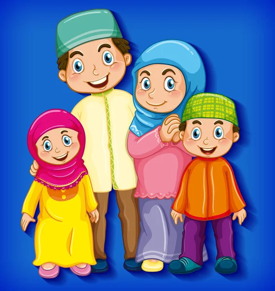 Moslim Familielid Cartoon Karakter Kleur Verloop Achtergrond Illustratie — Stockvector