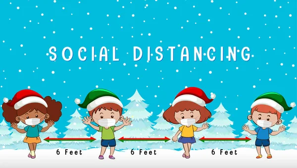 Weihnachtsfeier Mit Sozialer Distanzierung — Stockvektor