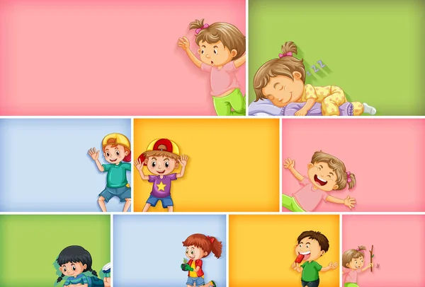 Set Diversi Personaggi Bambini Diverse Illustrazioni Sfondo Colori Vettoriali Stock Royalty Free