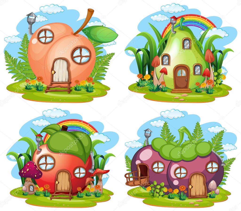 Set of fruit fairy house illustration