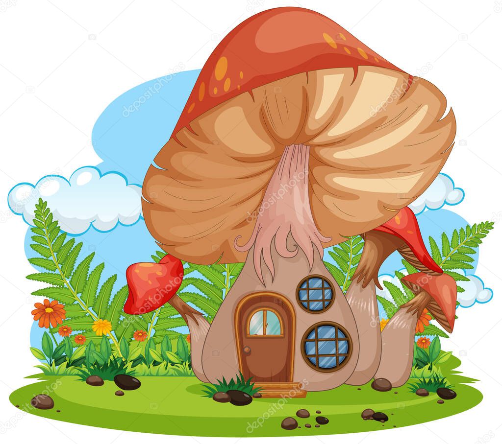 Isolated fantasy mushroom house  illustration