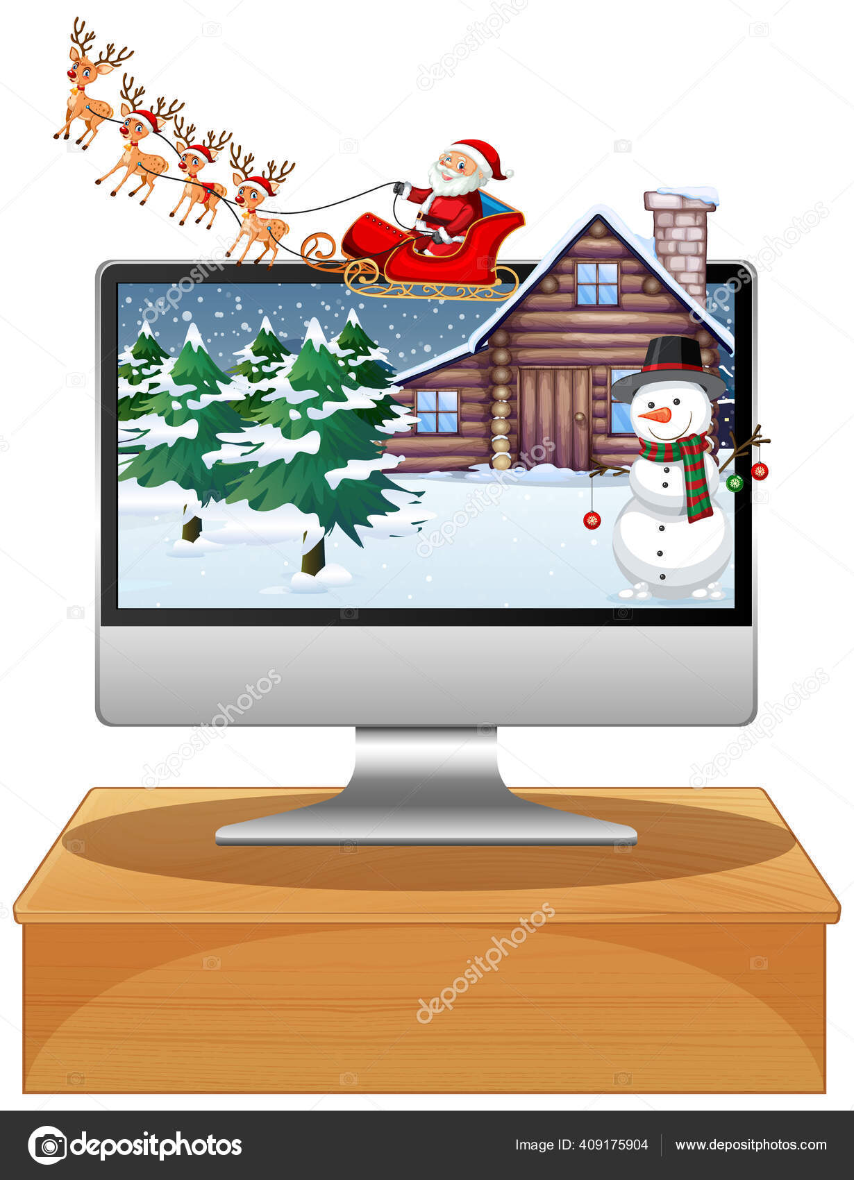 Winter Weihnachten Auf Dem Computer Bildschirm Desktop Illustration Vektorgrafik Lizenzfreie Grafiken C Interactimages Depositphotos