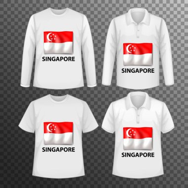 Singapur bayraklı farklı erkek gömlekleri ve izole edilmiş gömlekler.