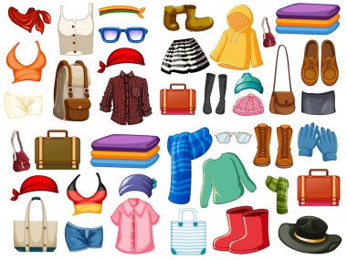 Beyaz arkaplan resimlerinde moda kıyafetleri ve aksesuarları